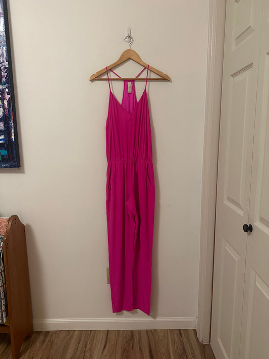Amanda Uprichard Hot Pink V-Neck Spaghetti Strap Jumpsuit | Size Small