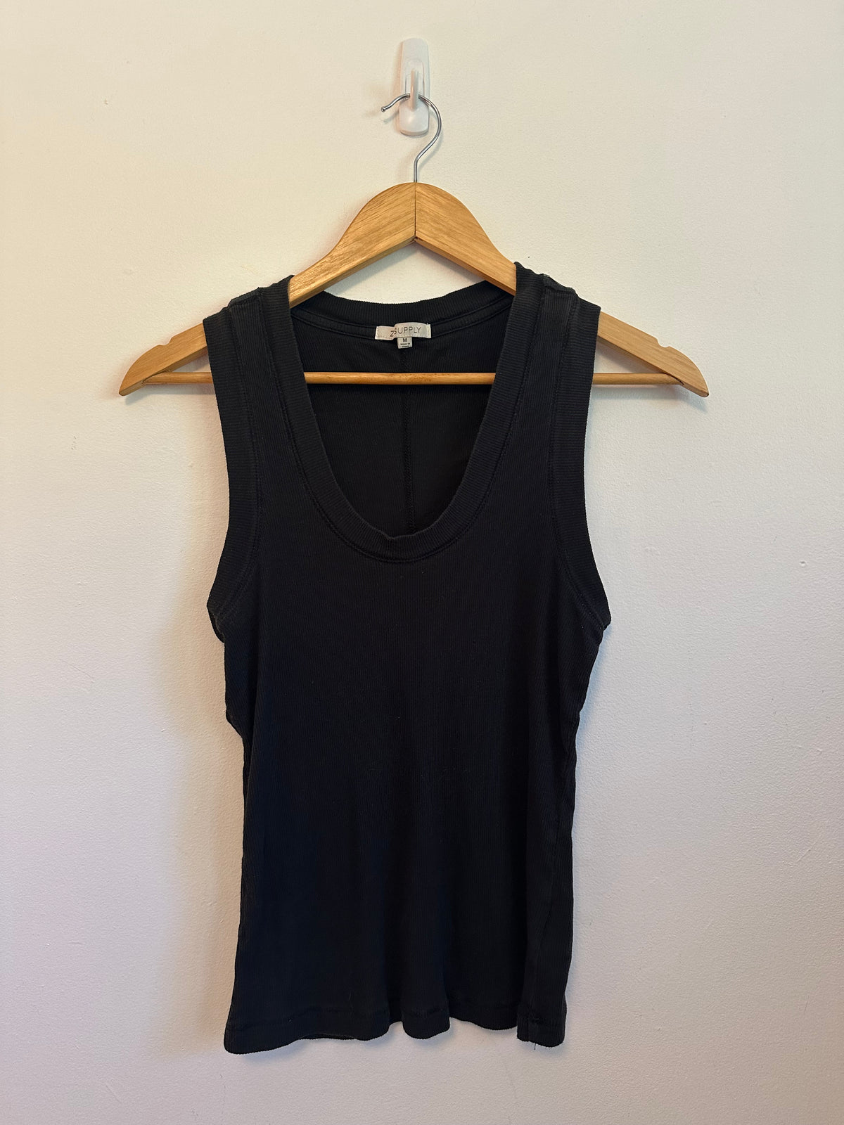Z Supply Black Ribbed Scoop Neck Tank Top | Size Medium