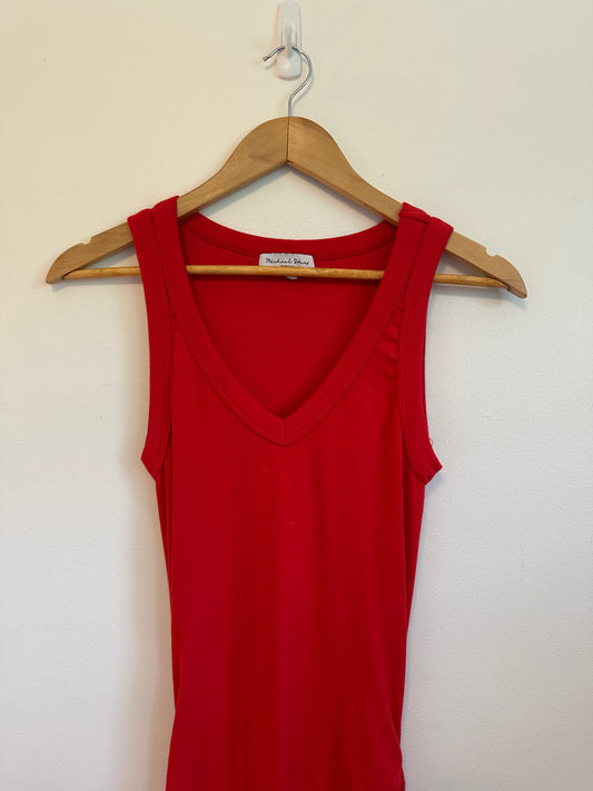 Michael Stars Red Ribbed Ruched V-Neck Maxi Dress | Size Small