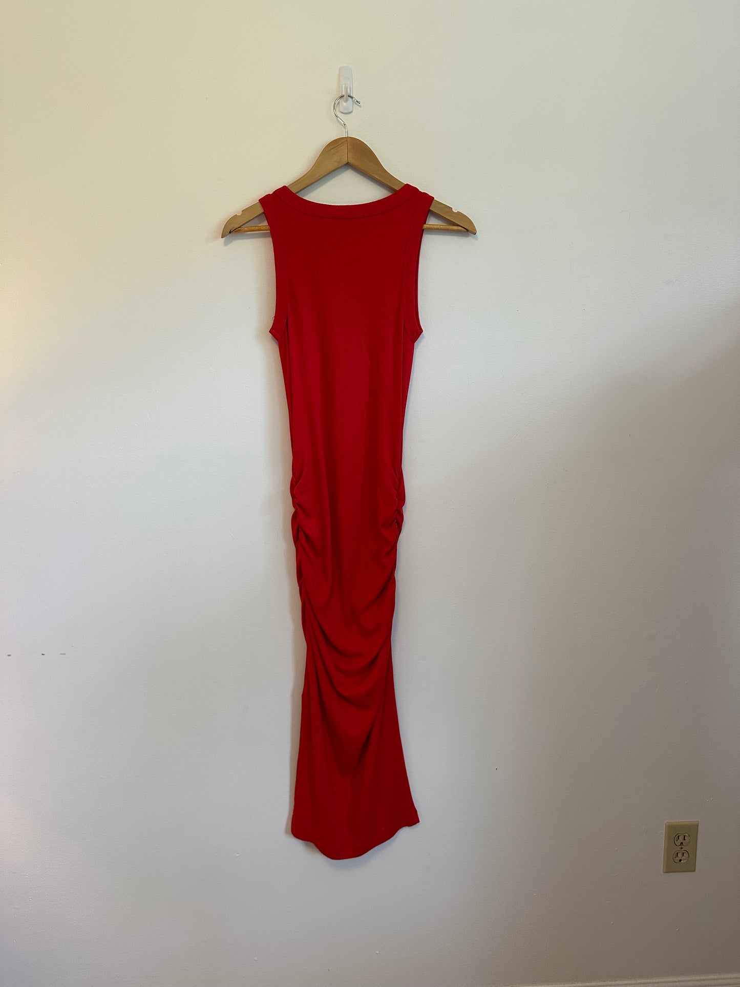 Michael Stars Red Ribbed Ruched V-Neck Maxi Dress | Size Small