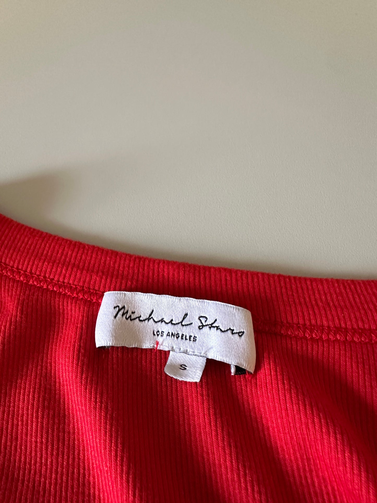 Michael Stars Red Ribbed Ruched V-Neck Maxi Dress | Size Small