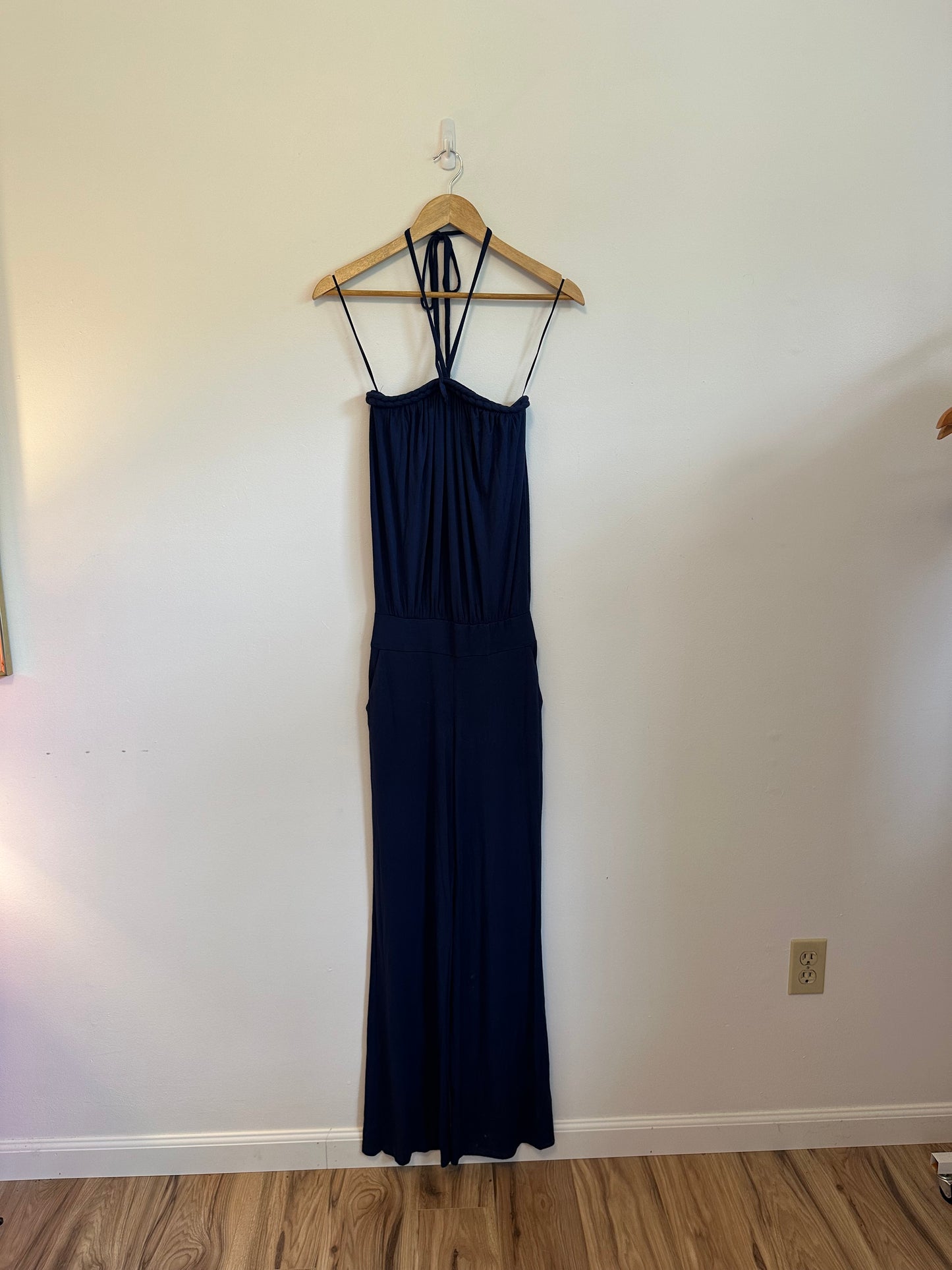 Michael Stars Navy Blue Braided Halter Wide Leg Jumpsuit | Size 0