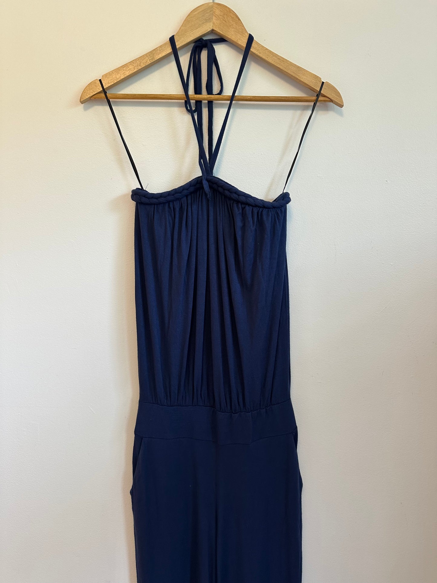 Michael Stars Navy Blue Braided Halter Wide Leg Jumpsuit | Size 0
