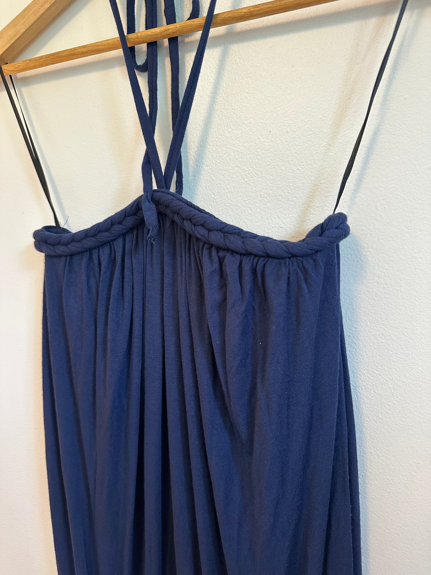Michael Stars Navy Blue Braided Halter Wide Leg Jumpsuit | Size 0