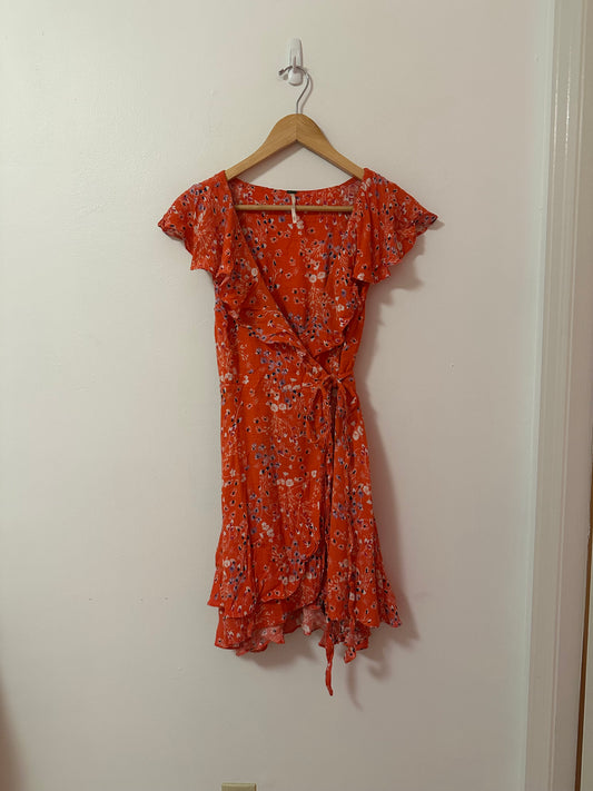 Free People Mini Floral Wrap Short Dress in Red | Size XS