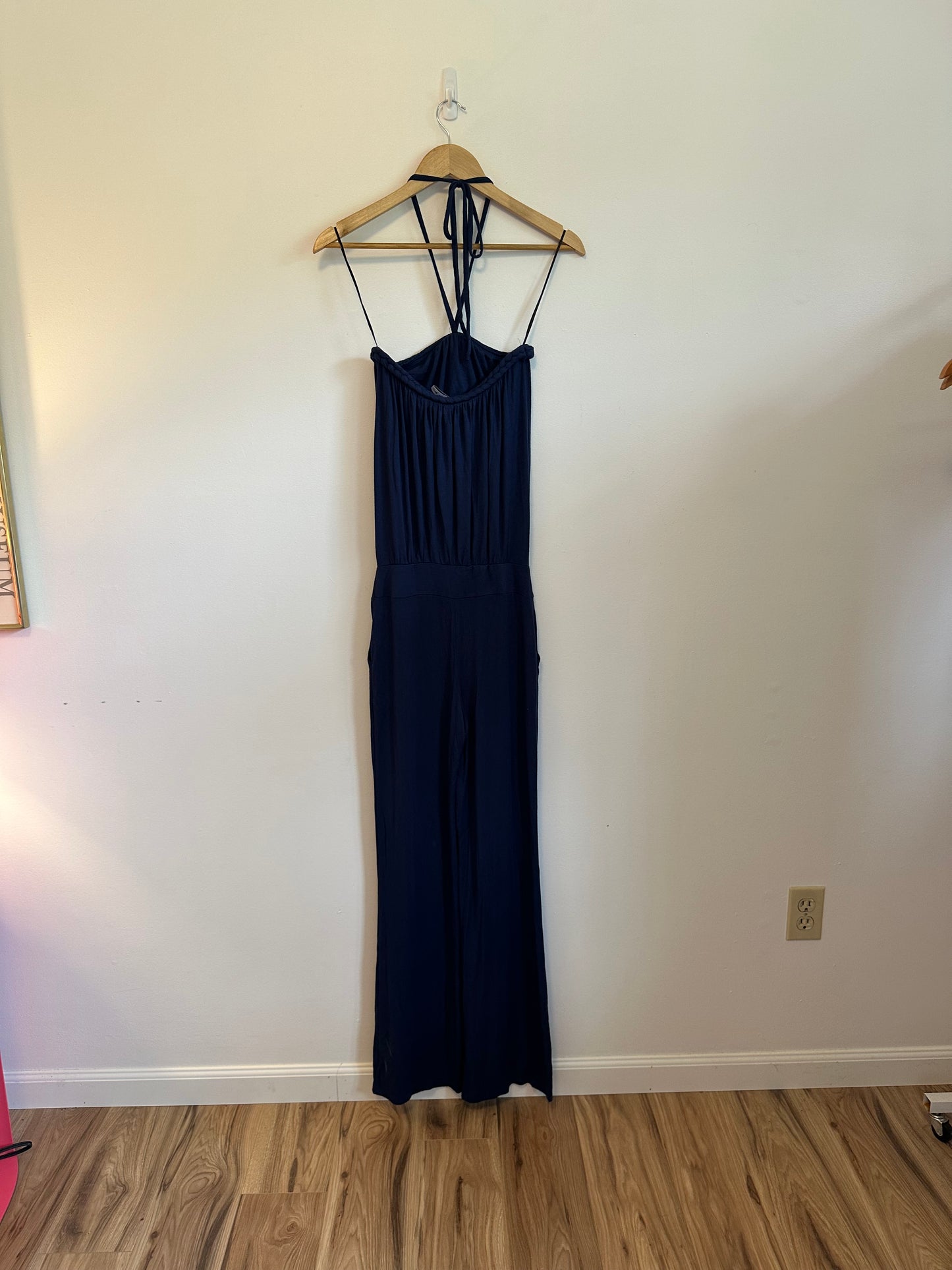 Michael Stars Navy Blue Braided Halter Wide Leg Jumpsuit | Size 0