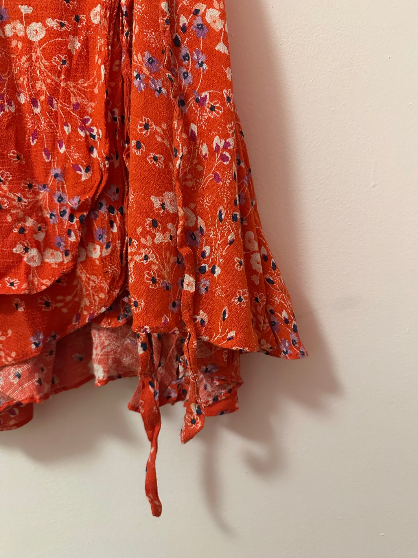 Free People Mini Floral Wrap Short Dress in Red | Size XS