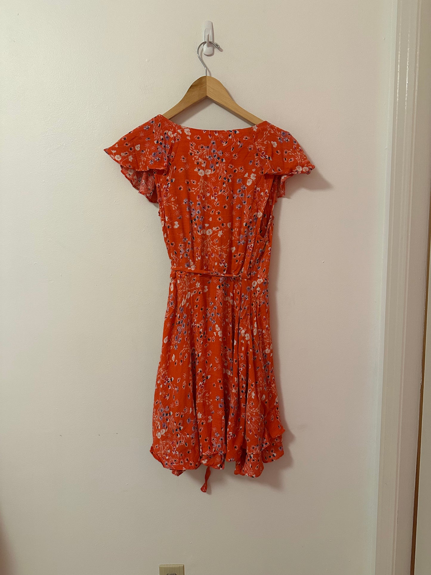 Free People Mini Floral Wrap Short Dress in Red | Size XS