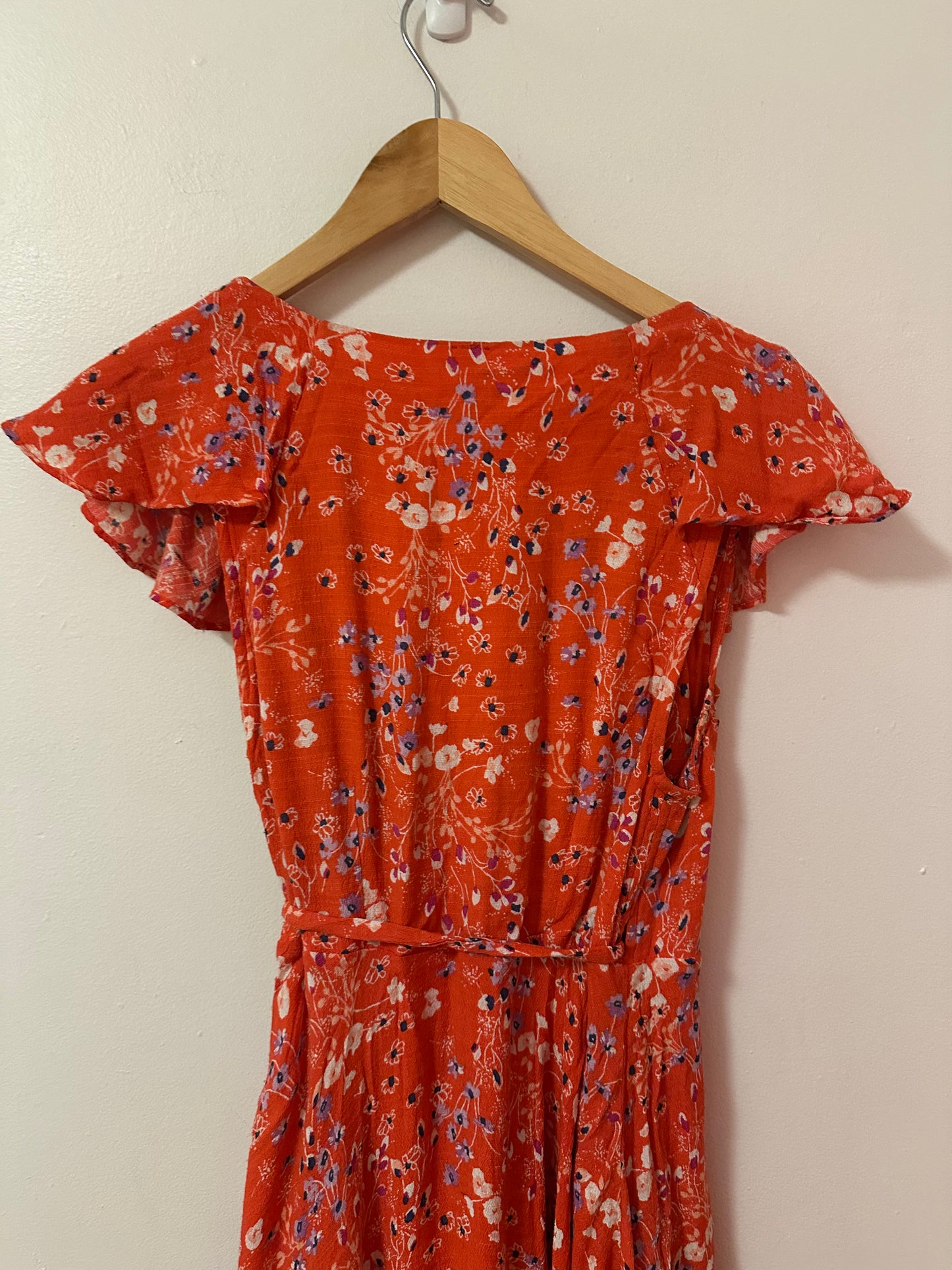 Free People Mini Floral Wrap Short Dress in Red | Size XS