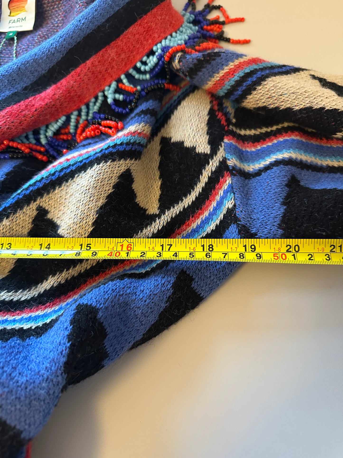 NWT Farm Rio Julie Stripes Belted Intarsia Knit Beaded Cardigan | Size Medium