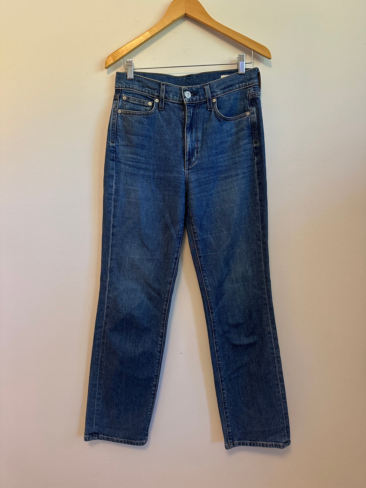 AYR The LaLa High Rise Straight Leg Jeans in Blue | Size 28
