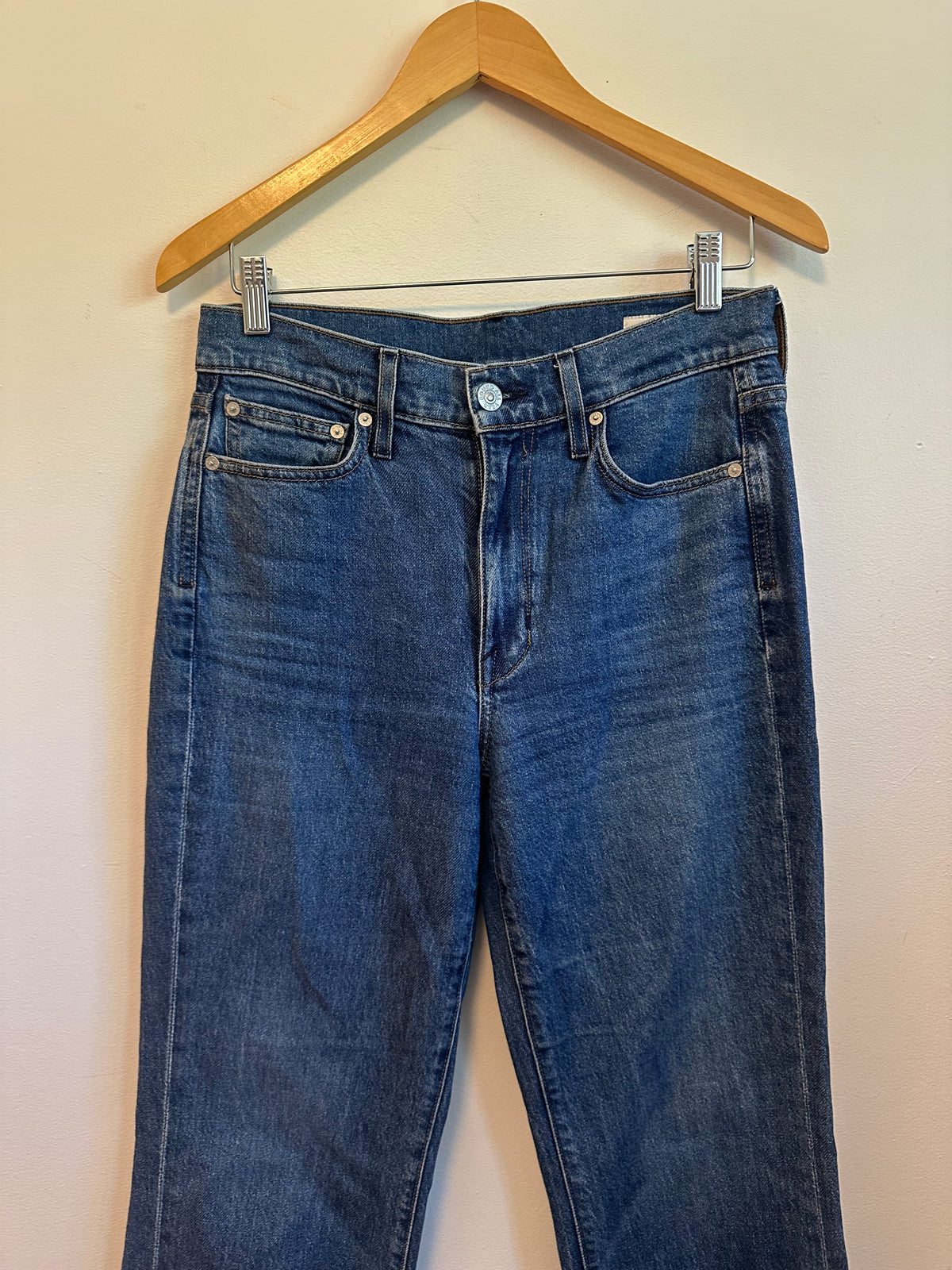 AYR The LaLa High Rise Straight Leg Jeans in Blue | Size 28