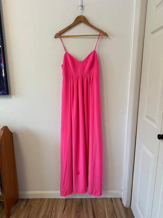 Amanda Uprichard Hot Pink V-Neck Spaghetti Strap Empire Waist Silk Dress