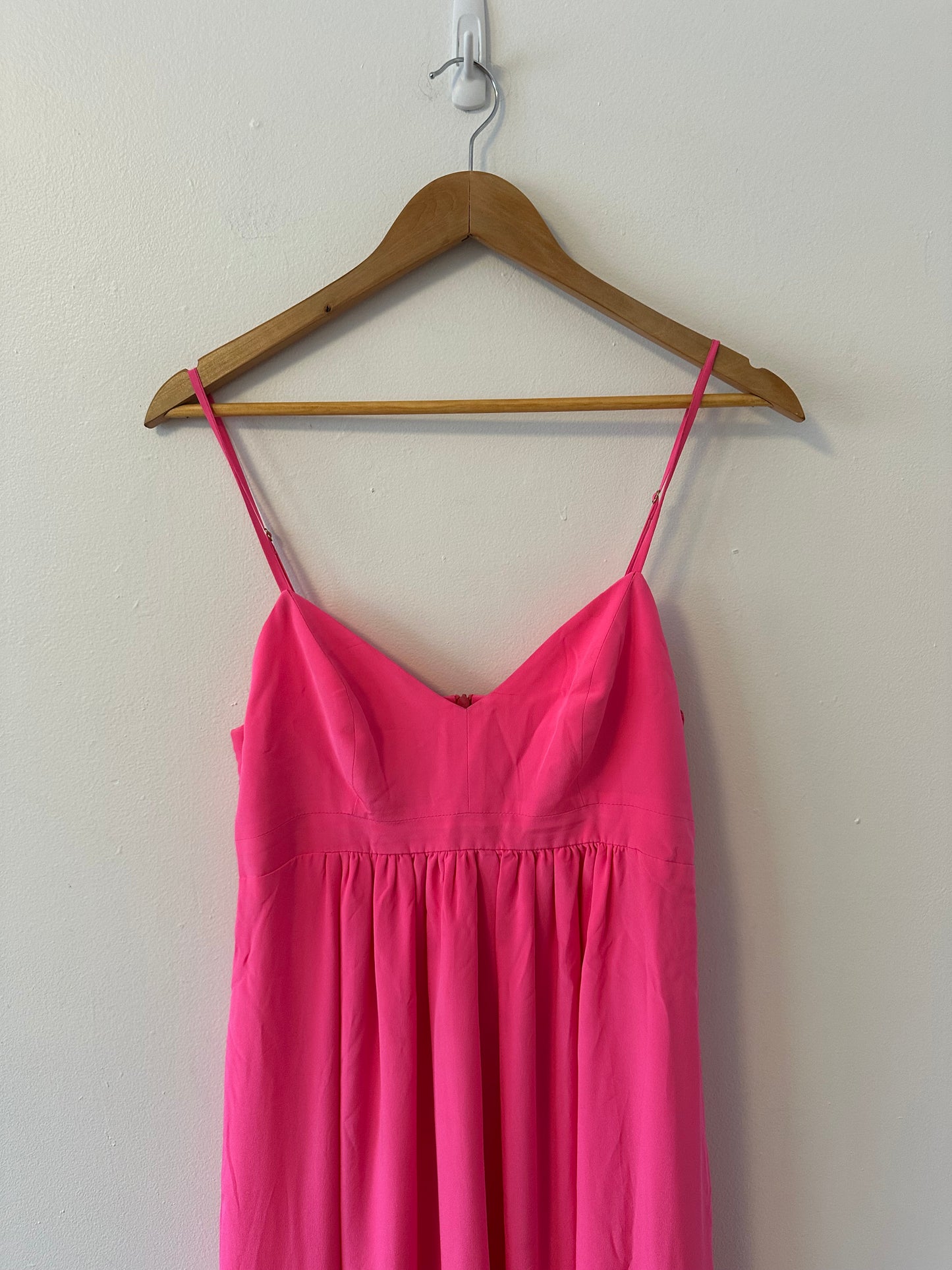 Amanda Uprichard Hot Pink V-Neck Spaghetti Strap Empire Waist Silk Dress