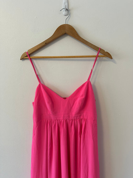 Amanda Uprichard Hot Pink V-Neck Spaghetti Strap Empire Waist Silk Dress