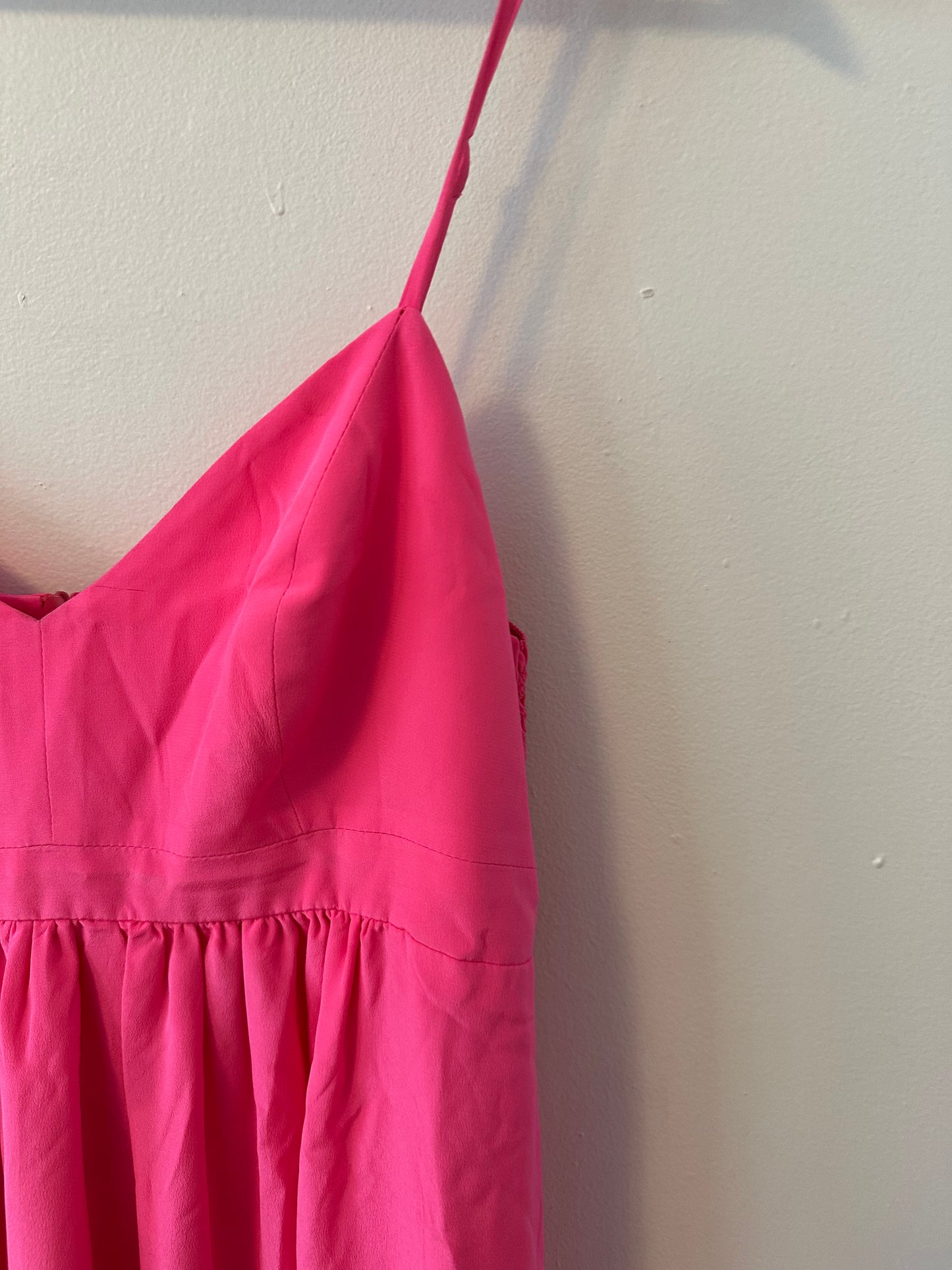 Amanda Uprichard Hot Pink V-Neck Spaghetti Strap Empire Waist Silk Dress