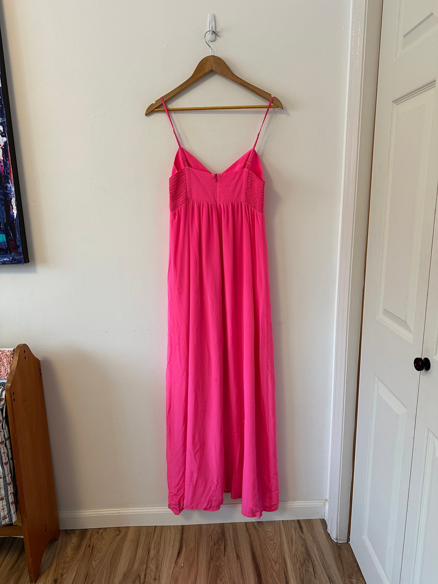 Amanda Uprichard Hot Pink V-Neck Spaghetti Strap Empire Waist Silk Dress