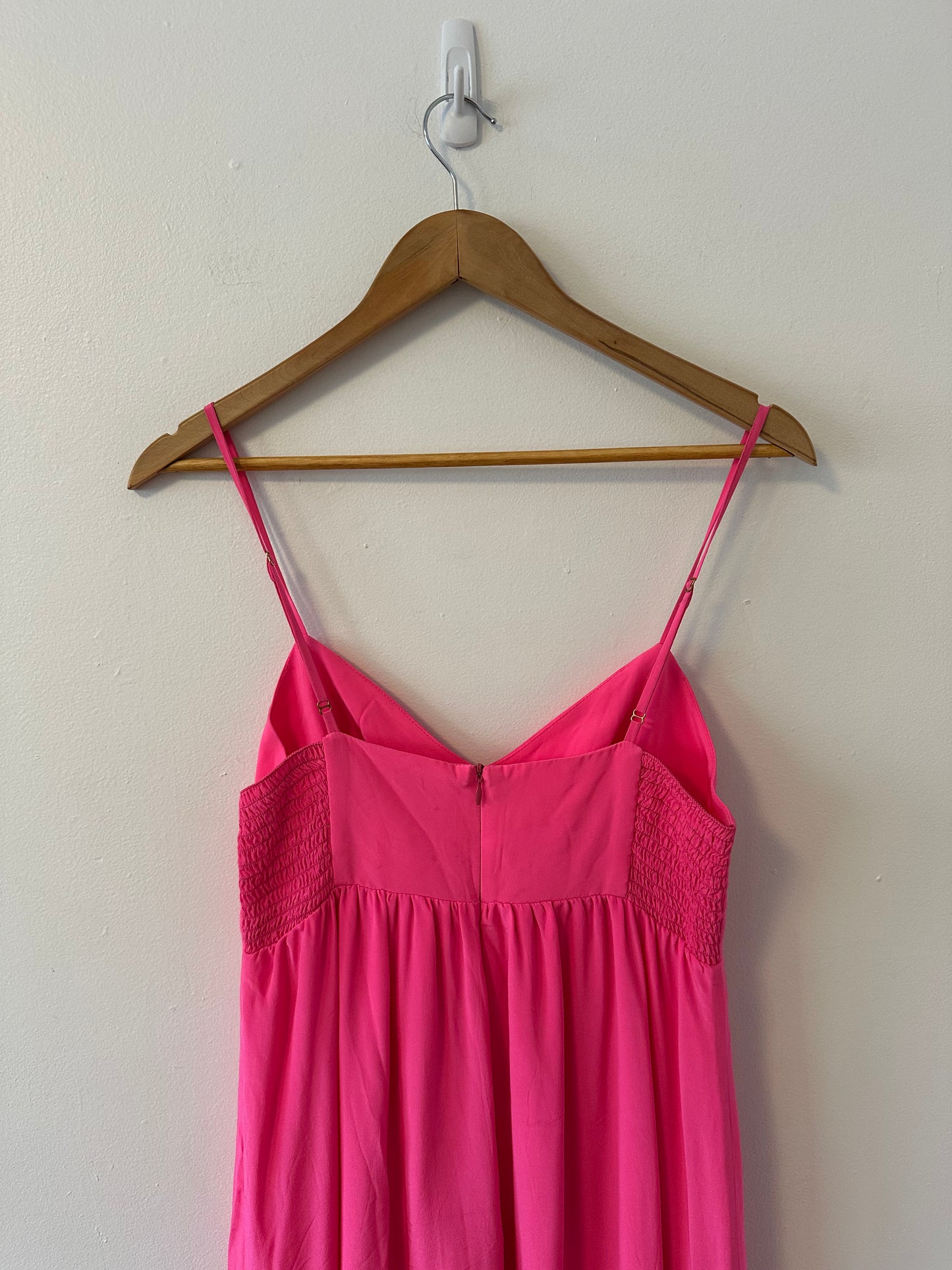 Amanda Uprichard Hot Pink V-Neck Spaghetti Strap Empire Waist Silk Dress