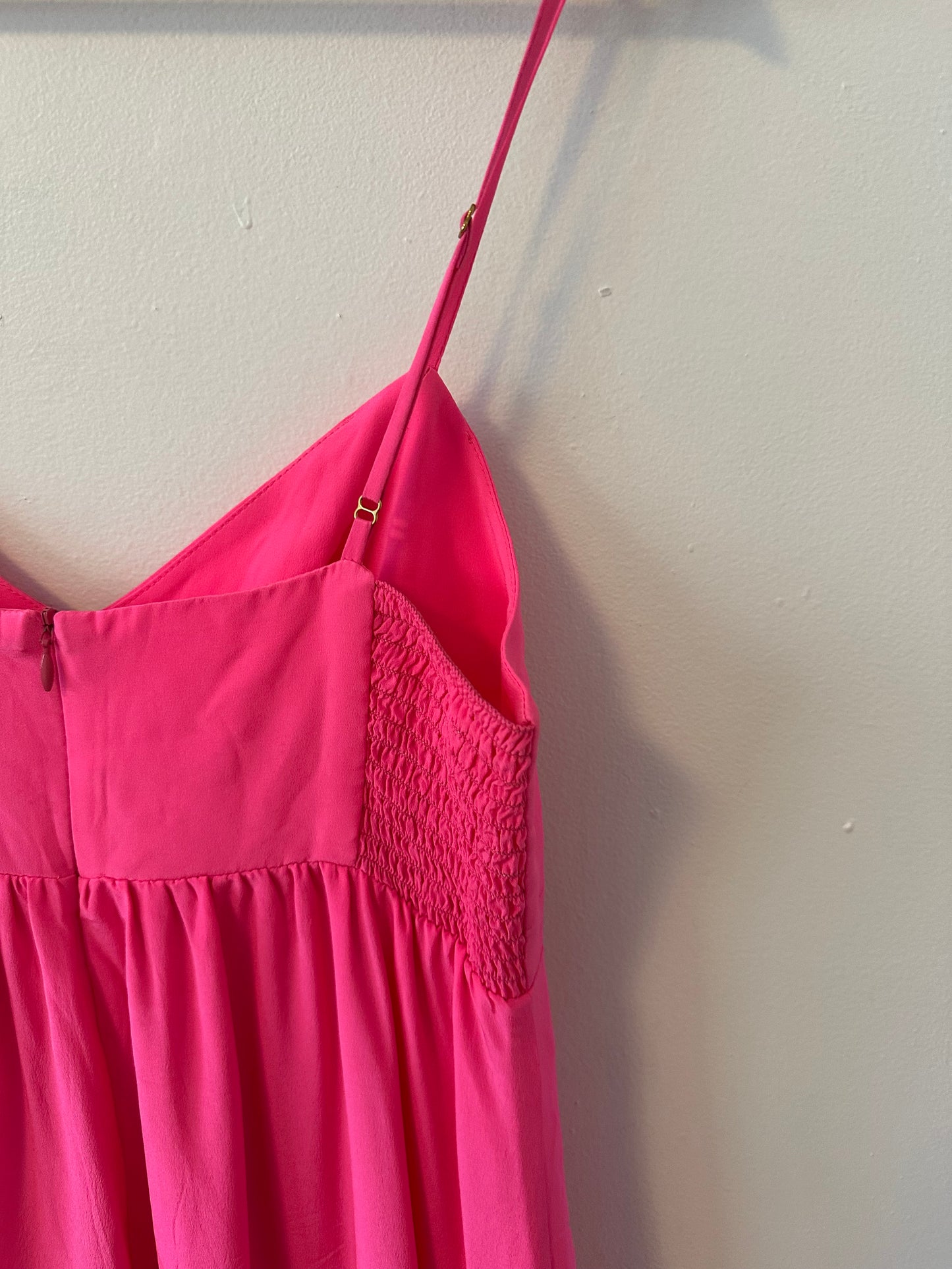 Amanda Uprichard Hot Pink V-Neck Spaghetti Strap Empire Waist Silk Dress