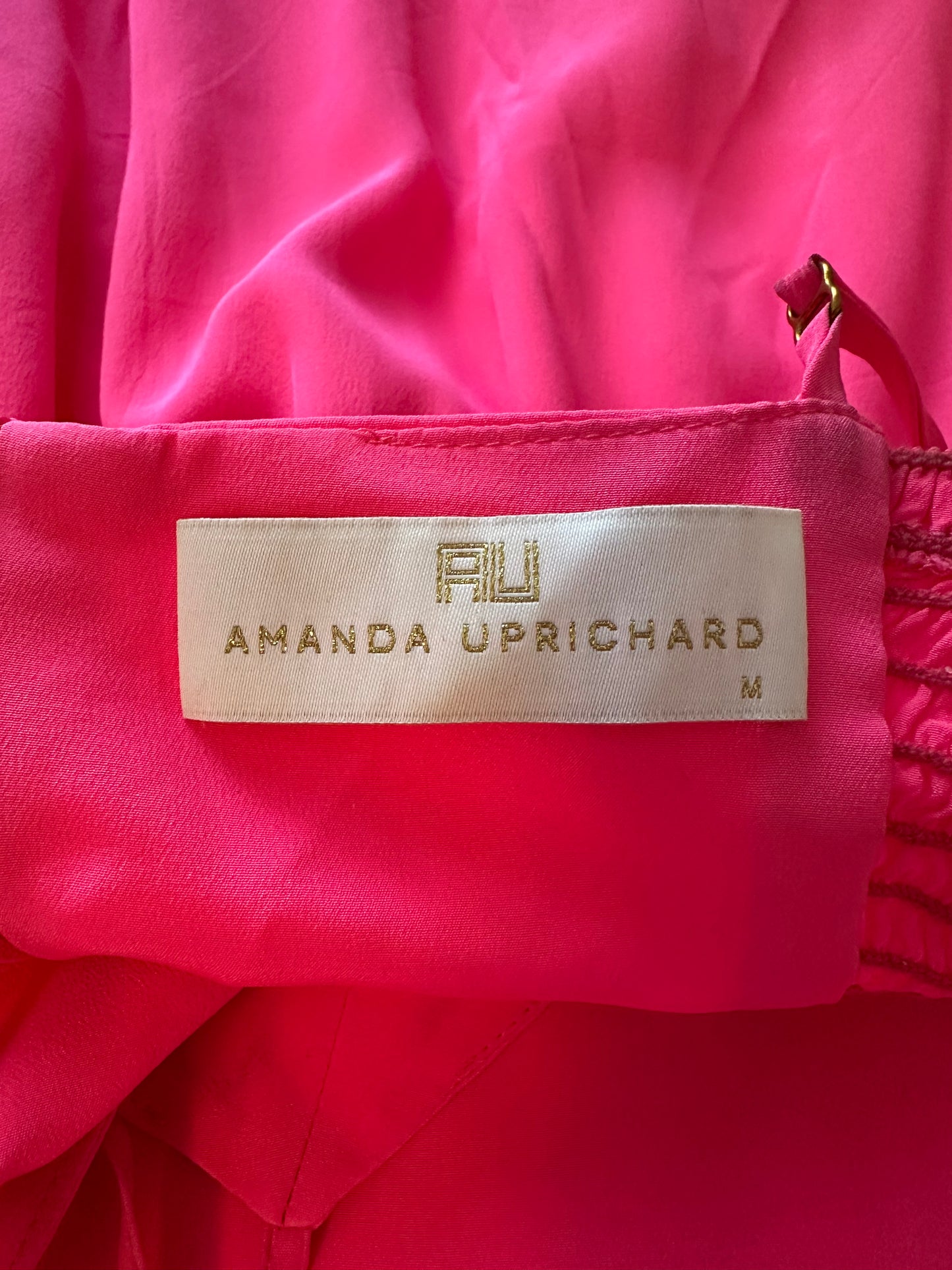 Amanda Uprichard Hot Pink V-Neck Spaghetti Strap Empire Waist Silk Dress