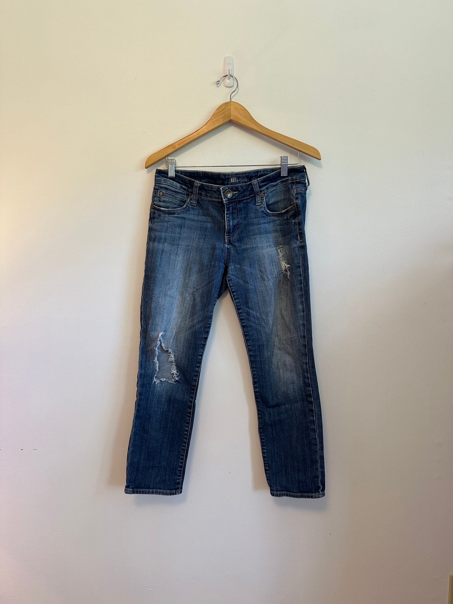 Kut from the Kloth Distressed Medium Wash Straight Leg Jeans | Size 4 Petite
