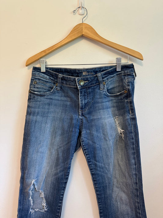Kut from the Kloth Distressed Medium Wash Straight Leg Jeans | Size 4 Petite