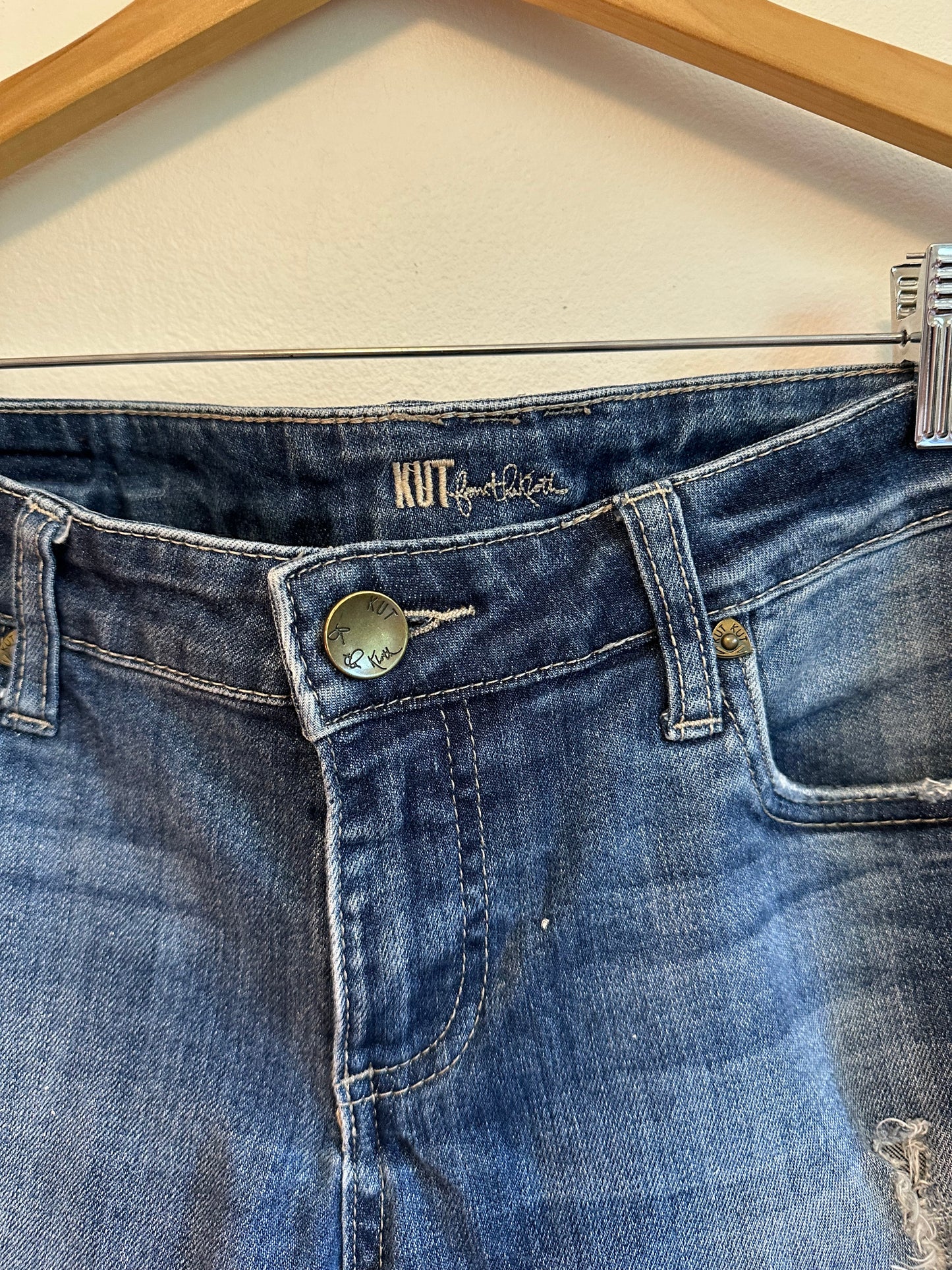 Kut from the Kloth Distressed Medium Wash Straight Leg Jeans | Size 4 Petite