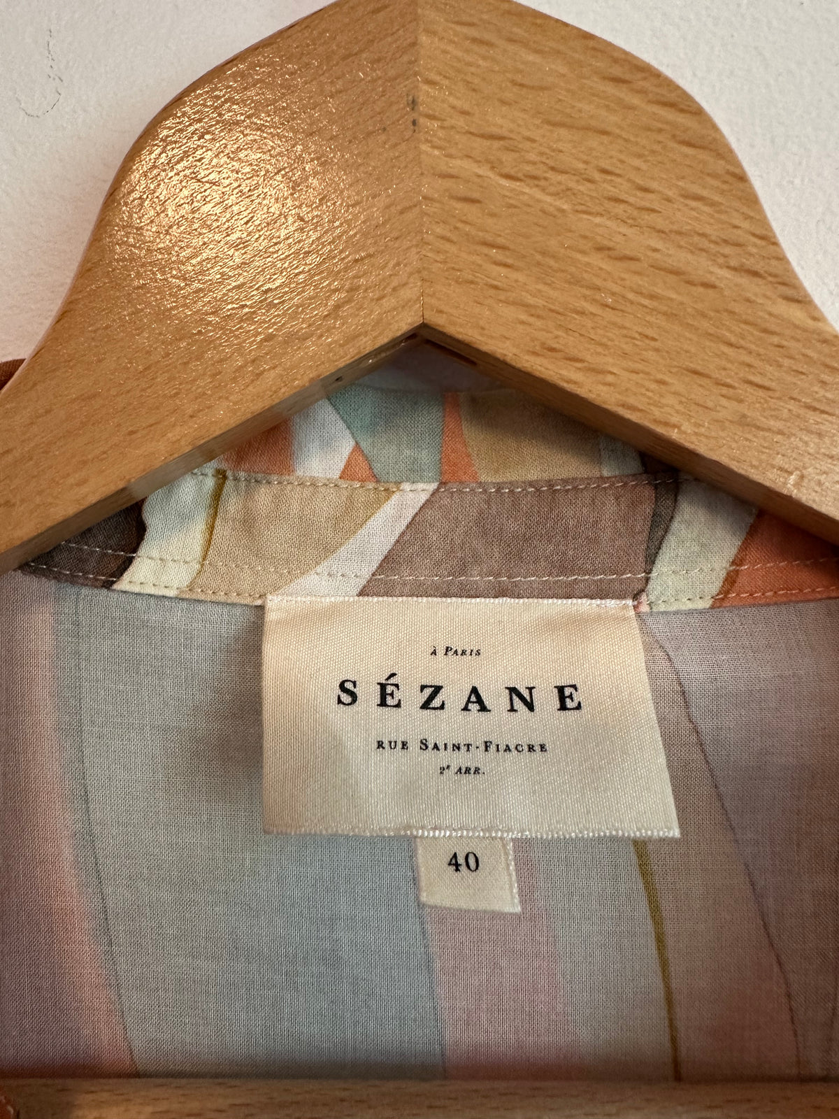 Sezane Pierro Button Down Shirt in Earth Tones Leaf Print | Size 40 / US 8