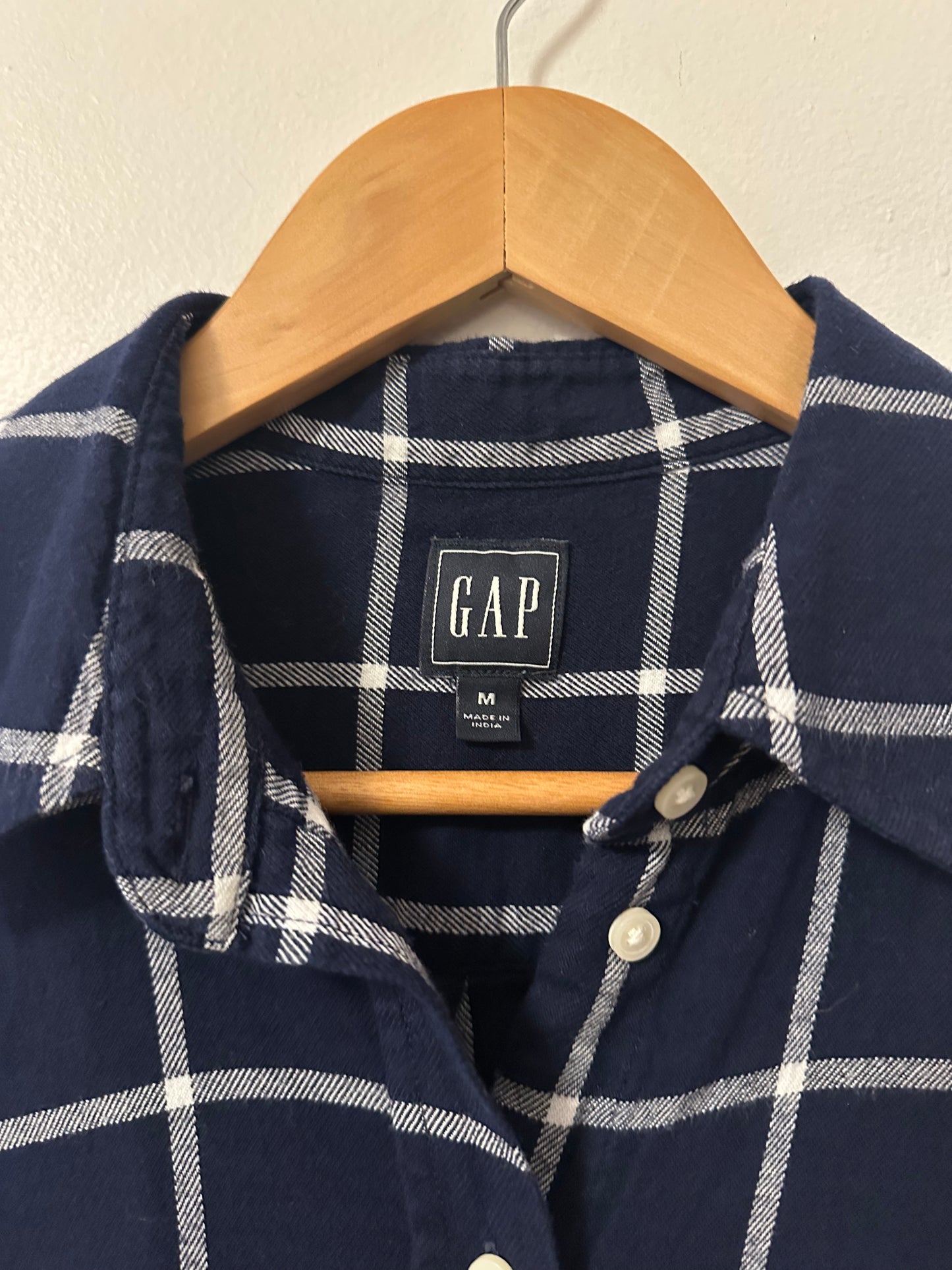 Gap Navy Blue Windowpane Plaid Boyfriend Button Down Shirt | Size Medium