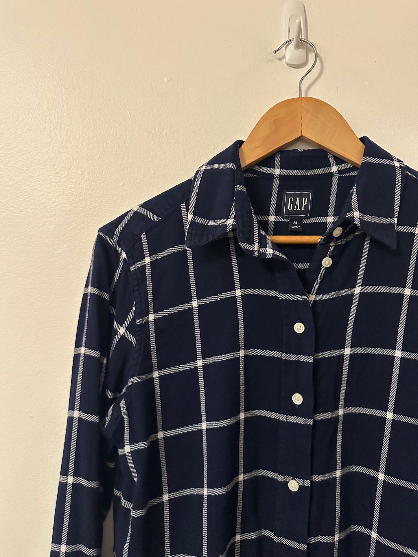 Gap Navy Blue Windowpane Plaid Boyfriend Button Down Shirt | Size Medium