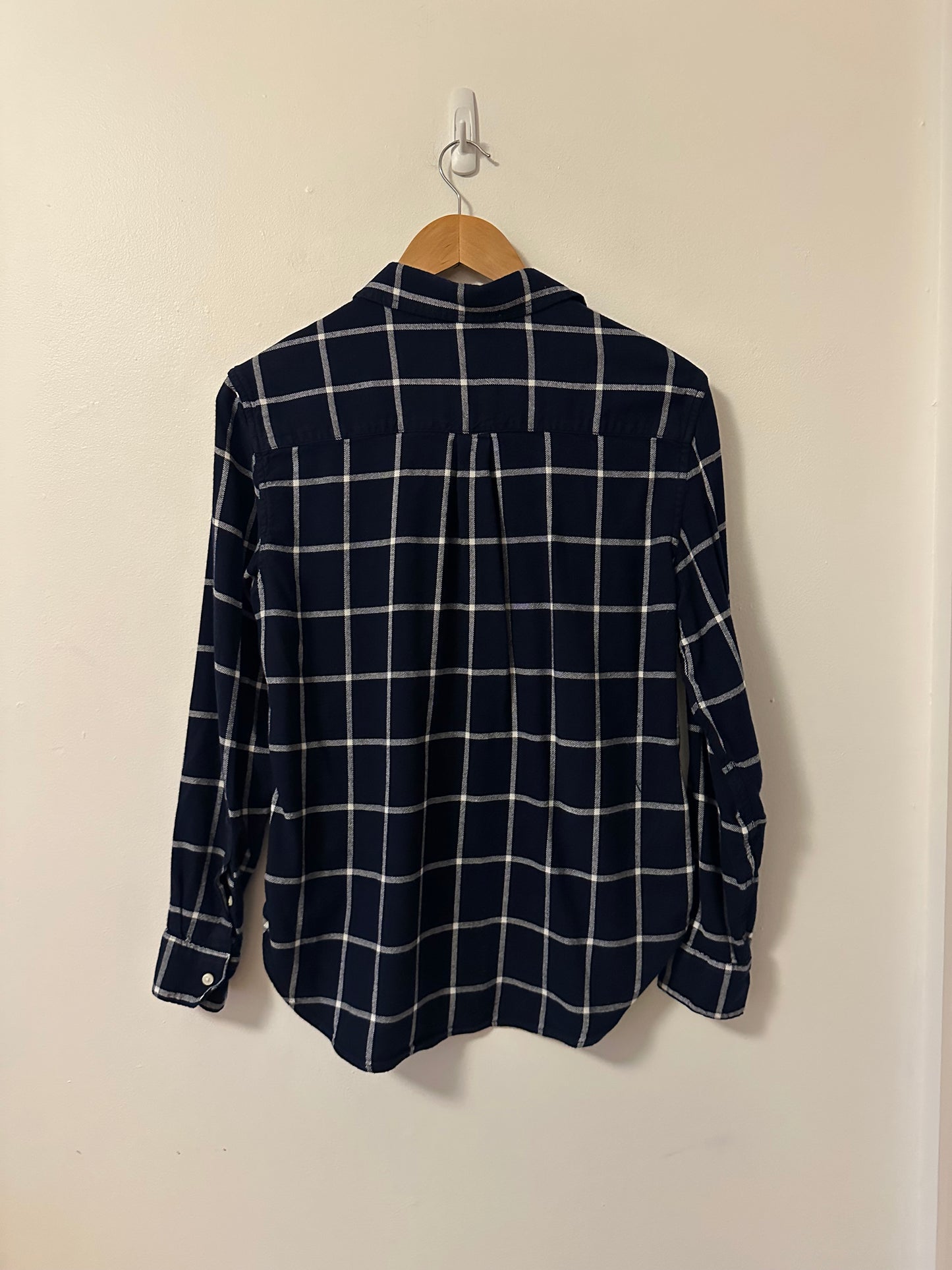 Gap Navy Blue Windowpane Plaid Boyfriend Button Down Shirt | Size Medium