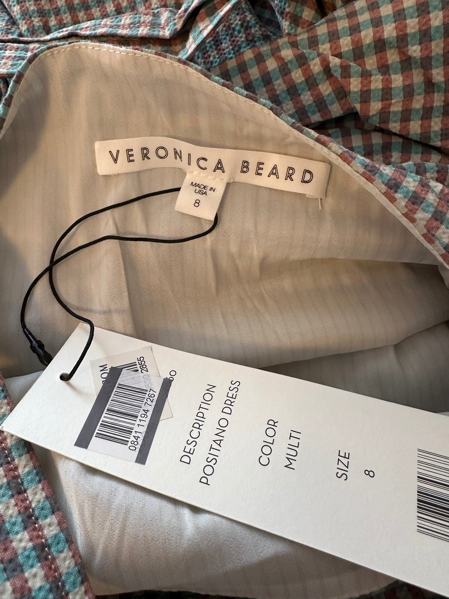 NWT Veronica Beard Positano Gingham Seersucker Dress | Size 8