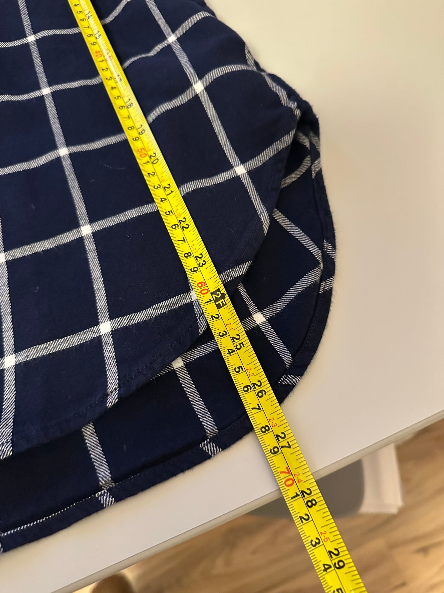 Gap Navy Blue Windowpane Plaid Boyfriend Button Down Shirt | Size Medium