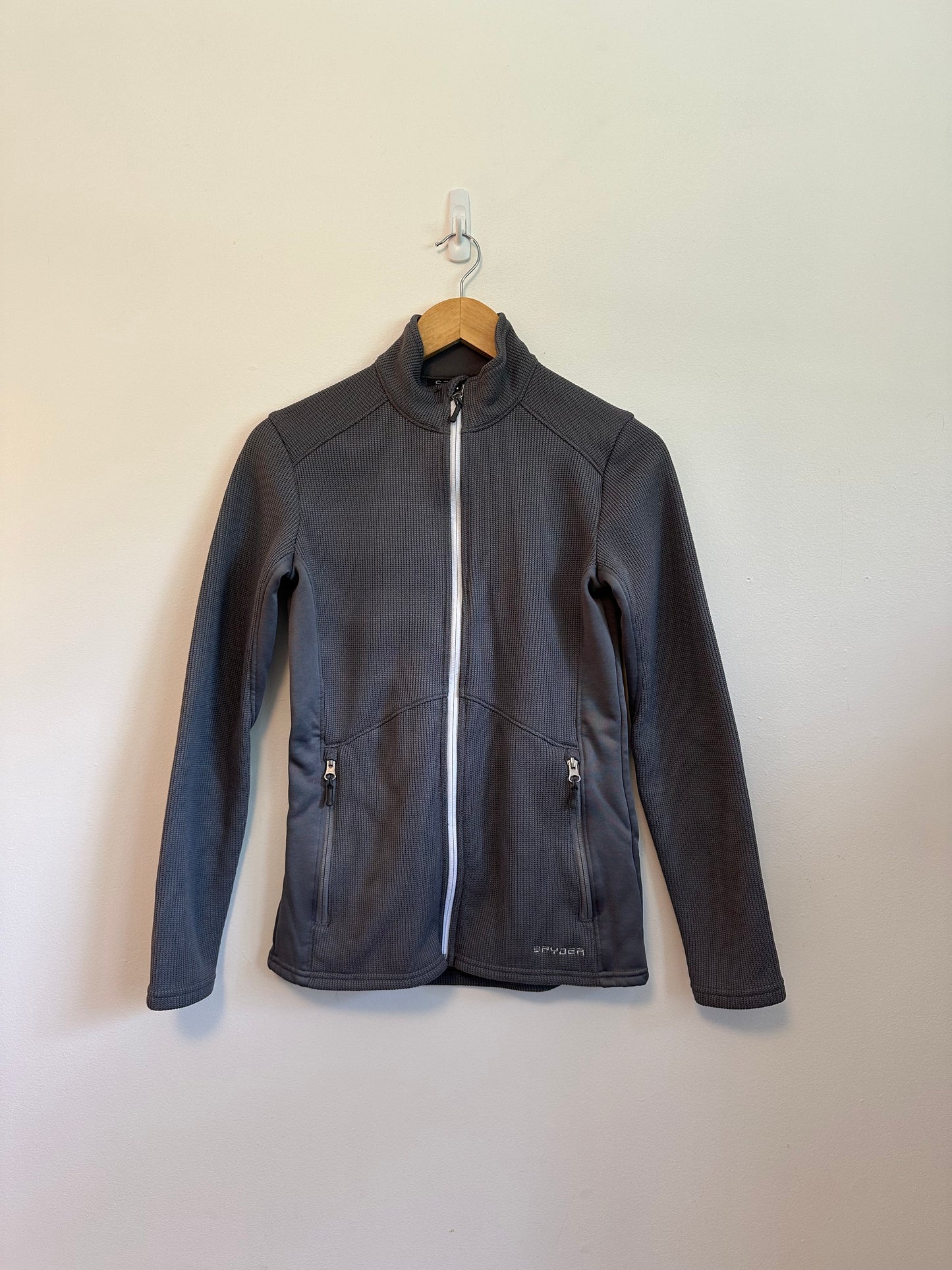 Spyder Gray Waffle Knit Full Zip Performance Mock Neck Jacket | Size Small