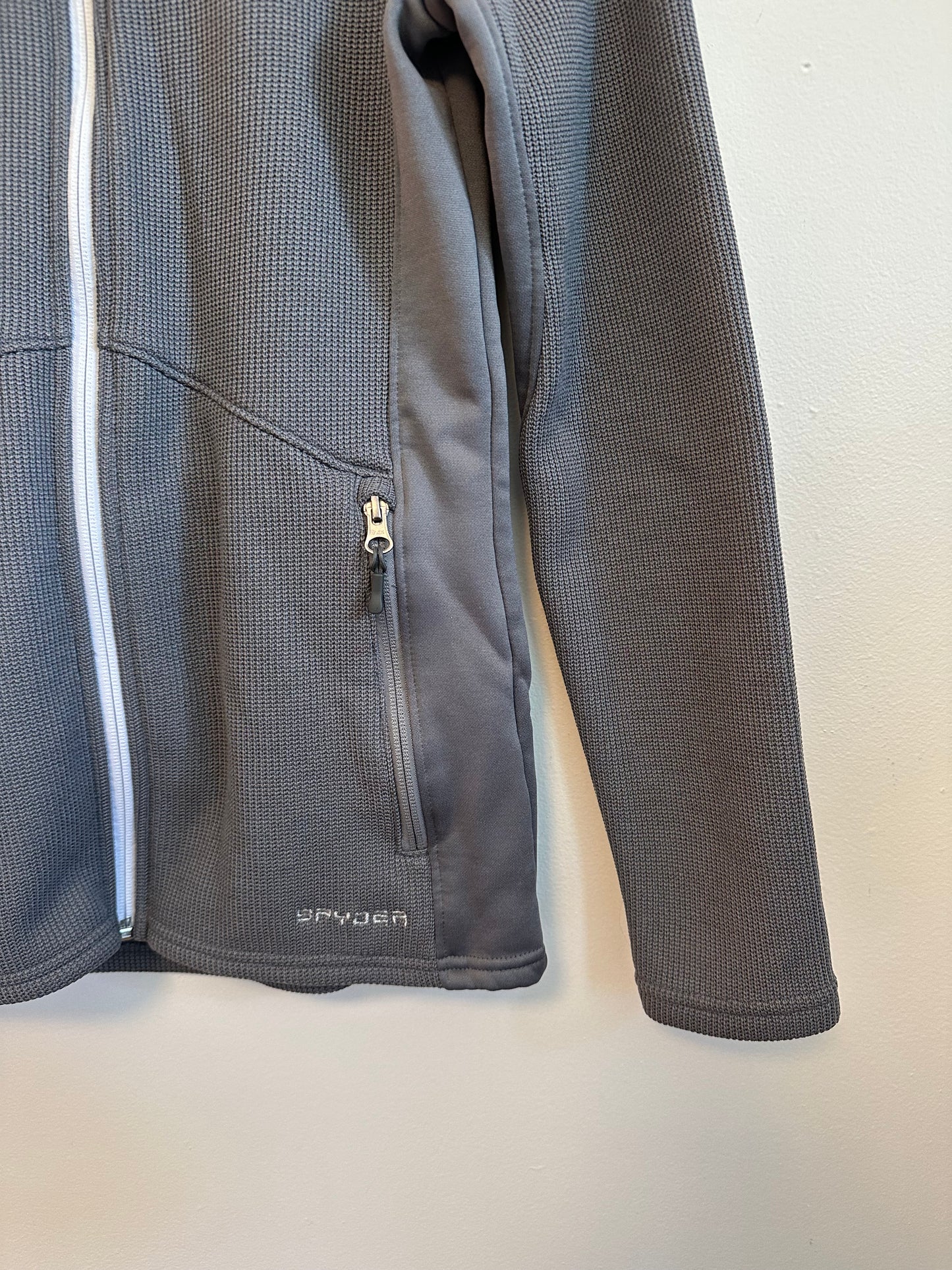 Spyder Gray Waffle Knit Full Zip Performance Mock Neck Jacket | Size Small