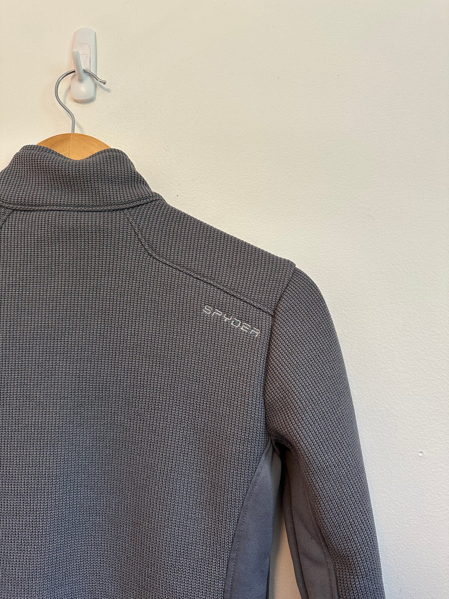 Spyder Gray Waffle Knit Full Zip Performance Mock Neck Jacket | Size Small