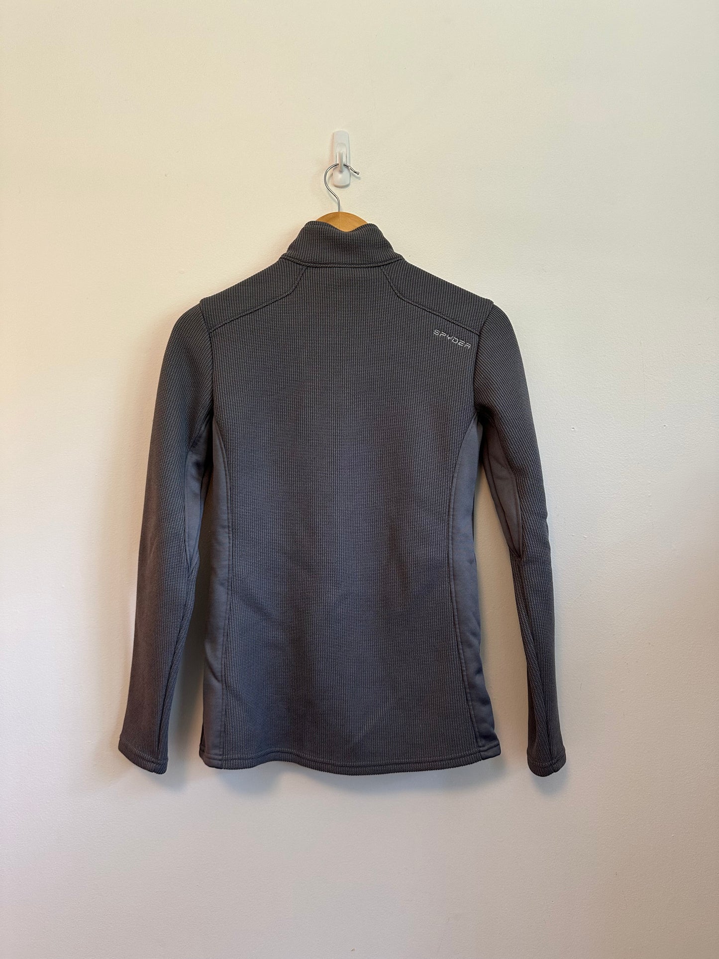Spyder Gray Waffle Knit Full Zip Performance Mock Neck Jacket | Size Small