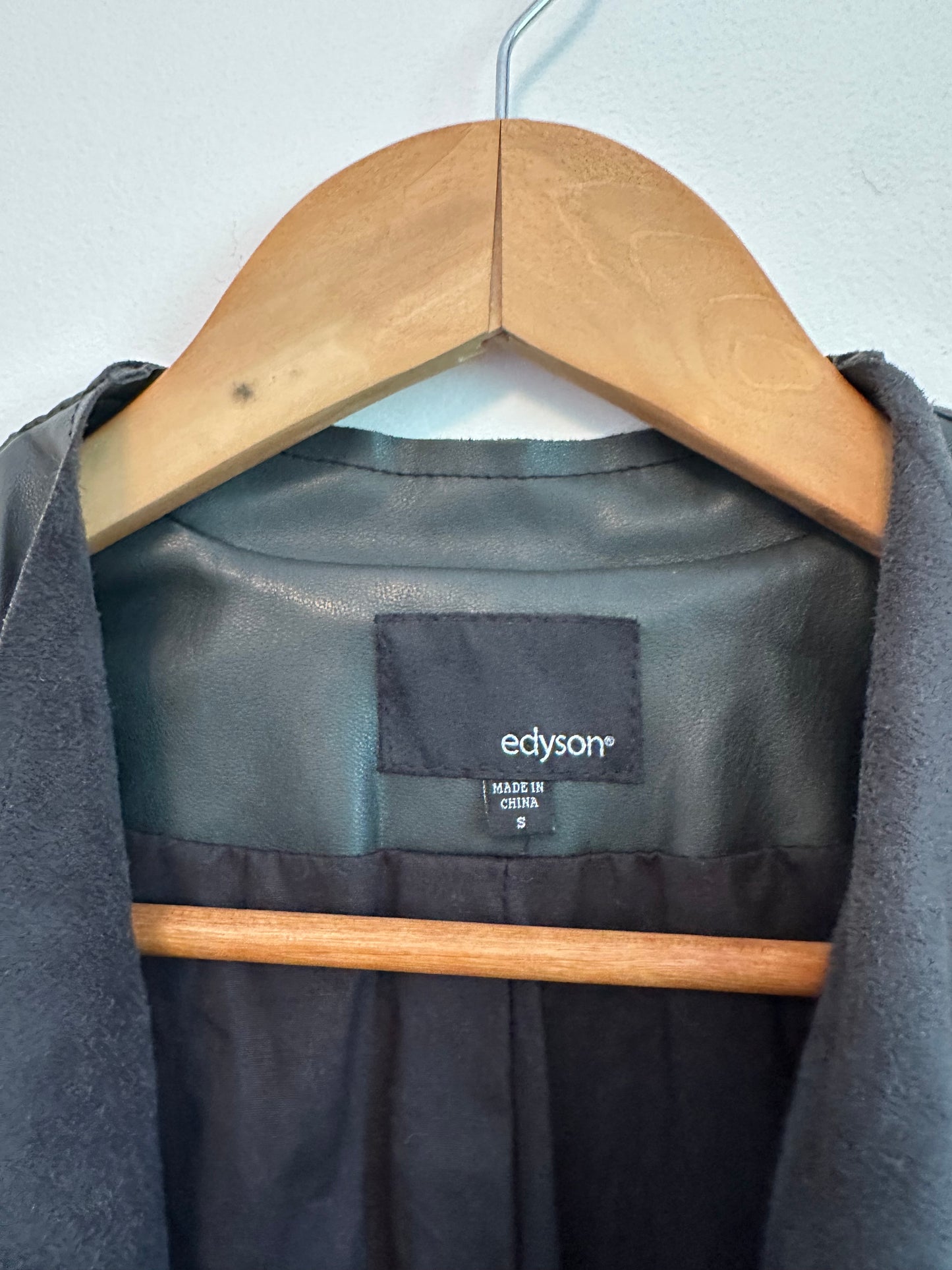 Edyson Black Faux Leather Mixed Media Open Front Waterfall Jacket | Size Small