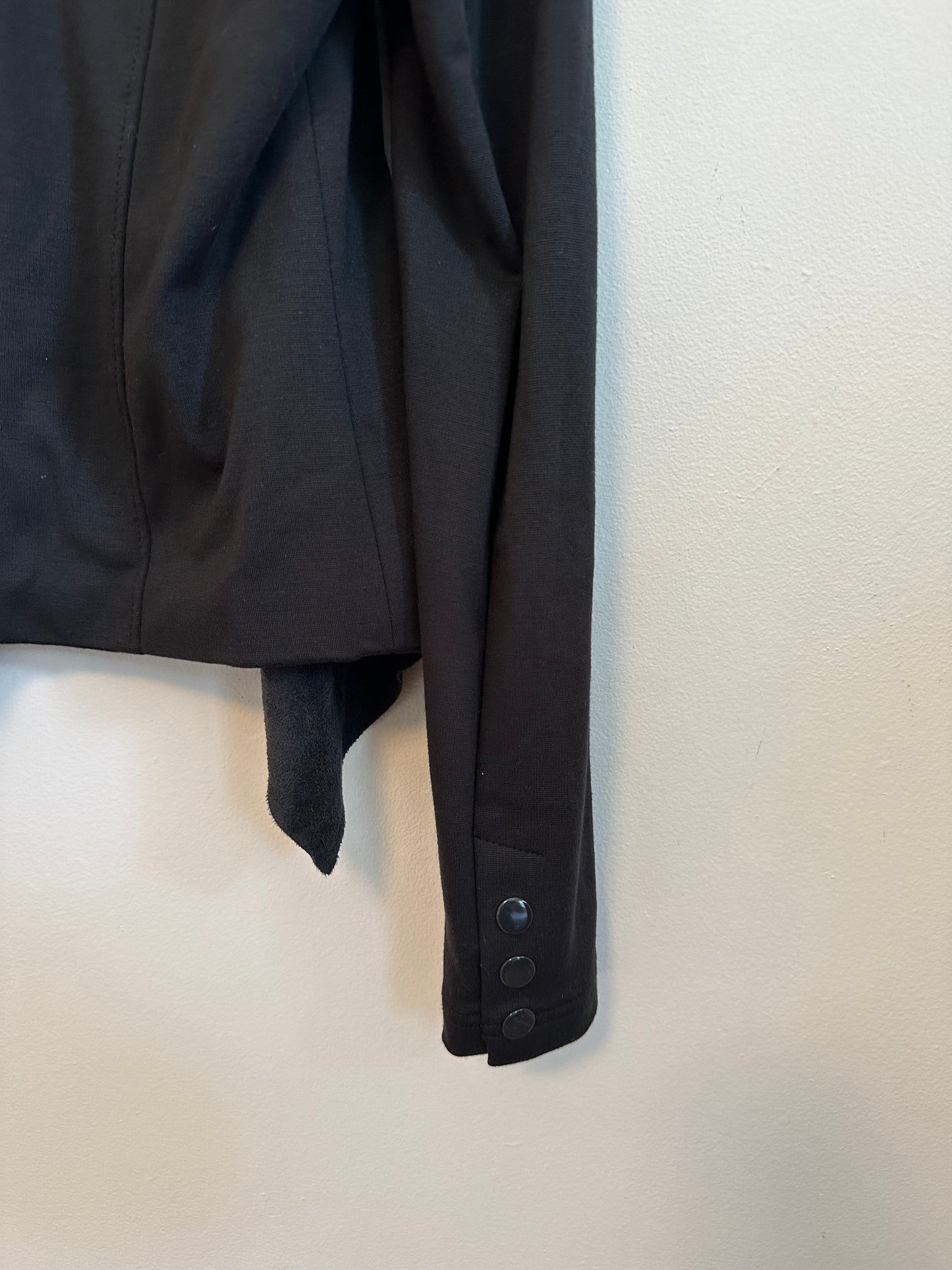 Edyson Black Faux Leather Mixed Media Open Front Waterfall Jacket | Size Small