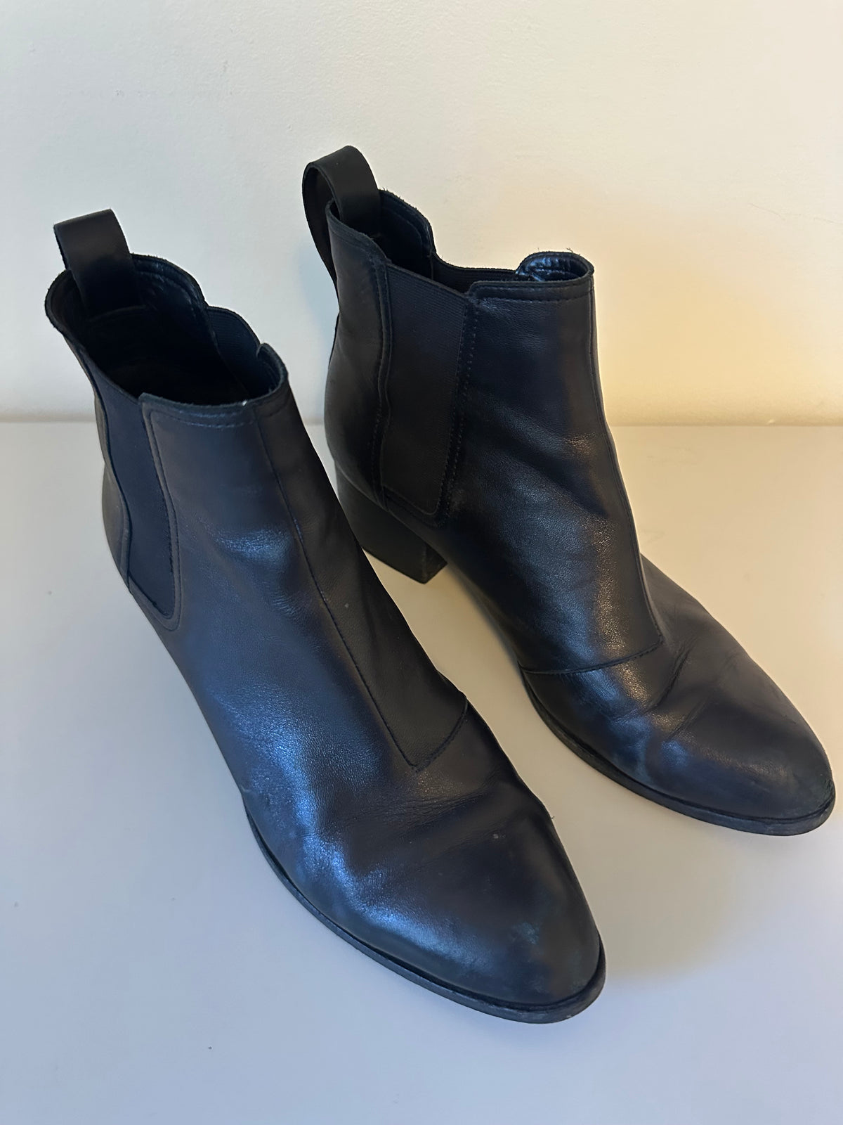 rag & bone Walker Black Leather Chelsea Ankle Boots with Stacked Block Heel | Size 41