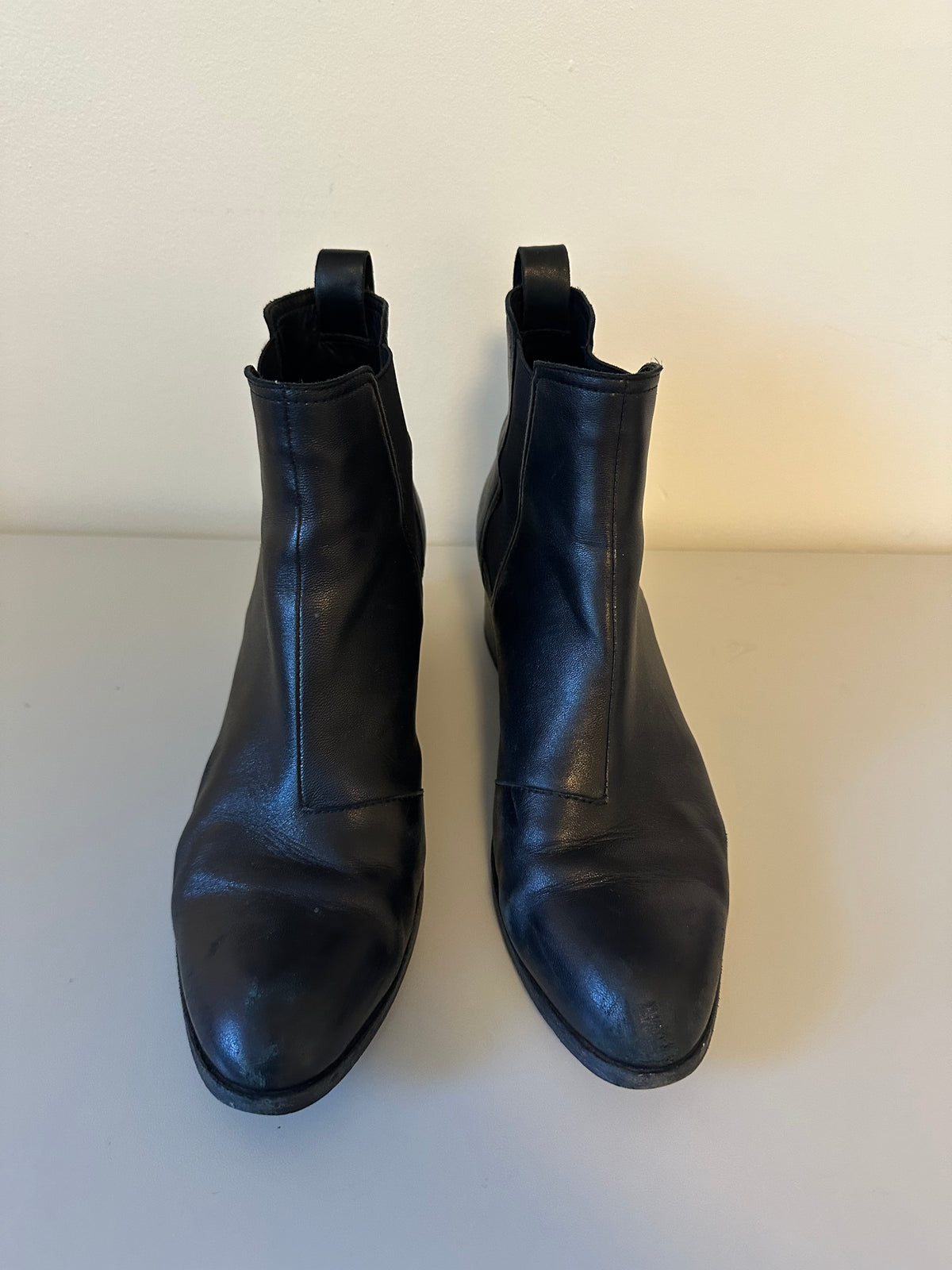 rag & bone Walker Black Leather Chelsea Ankle Boots with Stacked Block Heel | Size 41