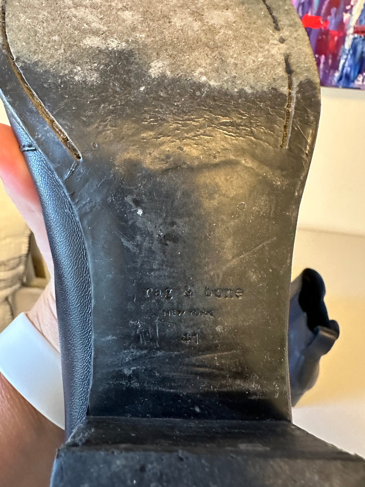rag & bone Walker Black Leather Chelsea Ankle Boots with Stacked Block Heel | Size 41