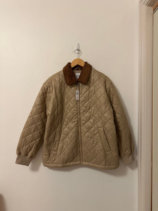 NWT Gap Relaxed Quilted Nylon Barn Jacket in Golden Khaki Brown | Size Medium
