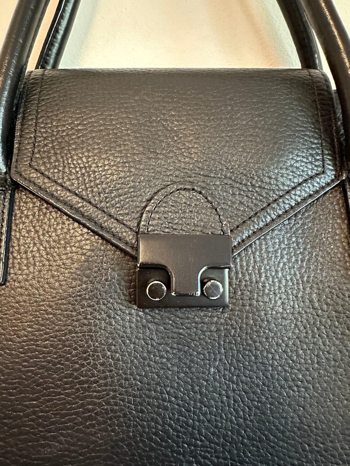 Loeffler Randall Black Pebbled Leather East West Studded Work Tote Bag