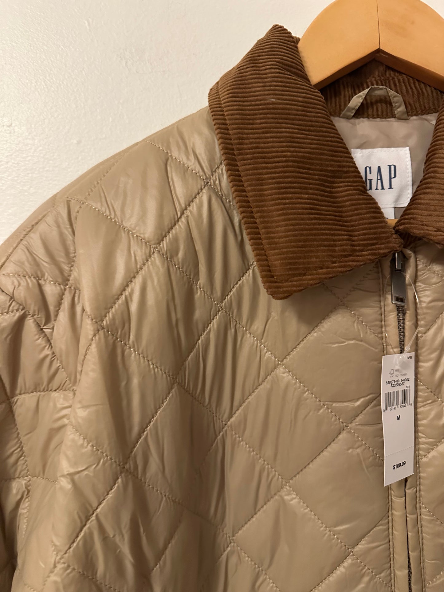 NWT Gap Relaxed Quilted Nylon Barn Jacket in Golden Khaki Brown | Size Medium