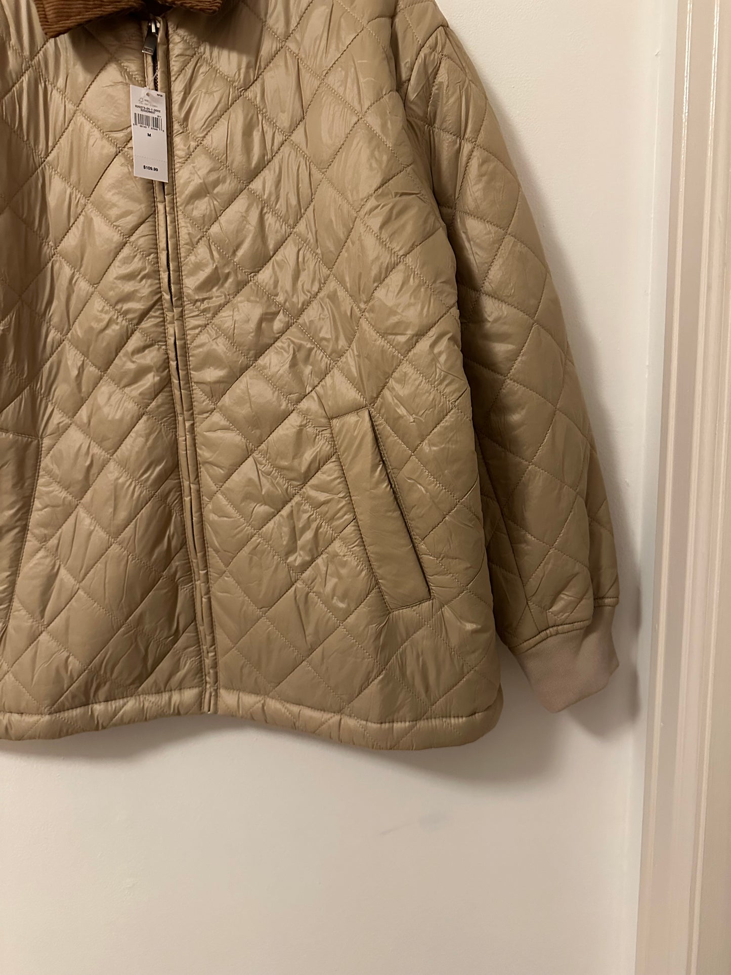 NWT Gap Relaxed Quilted Nylon Barn Jacket in Golden Khaki Brown | Size Medium