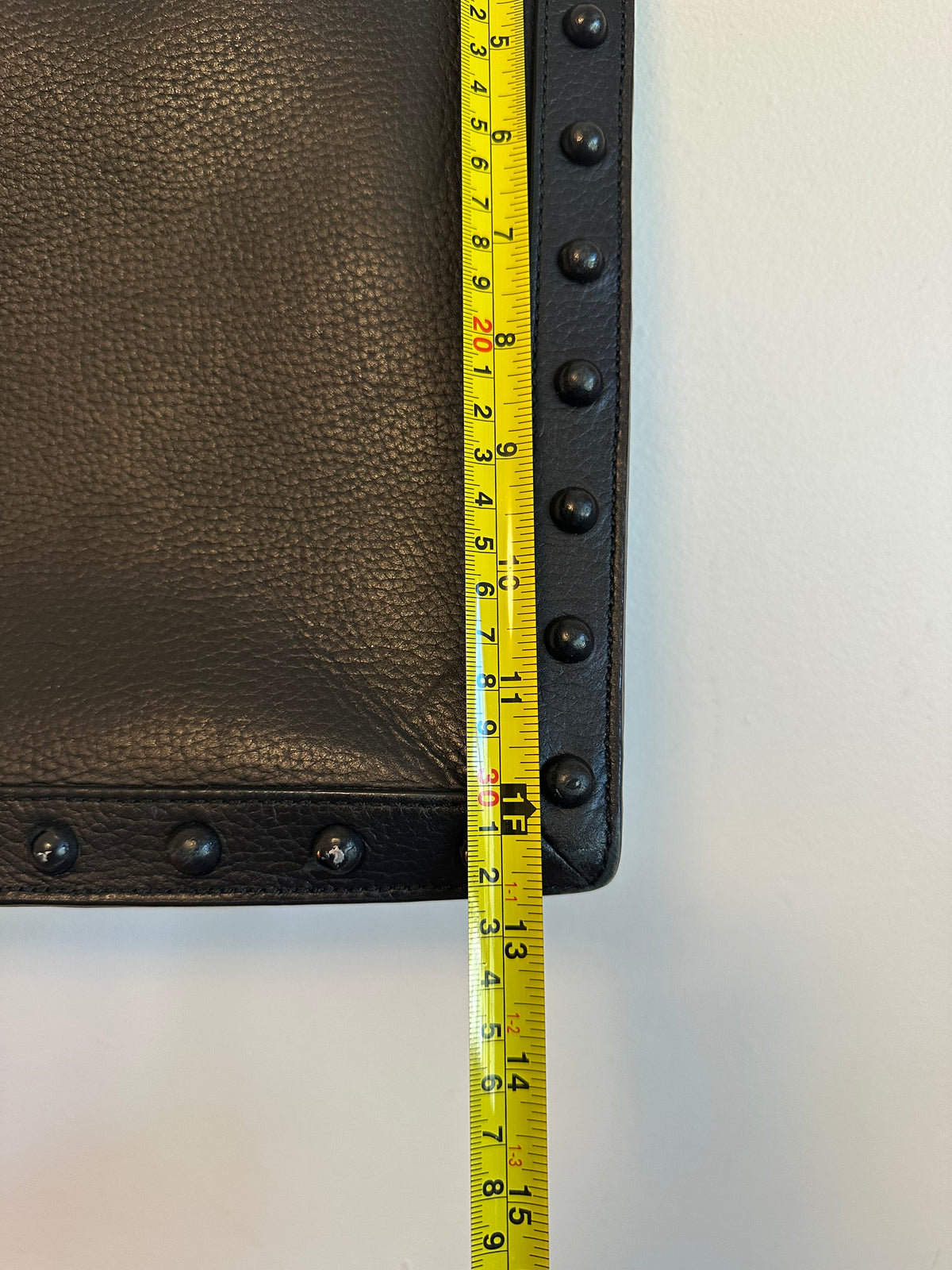 Loeffler Randall Black Pebbled Leather East West Studded Work Tote Bag