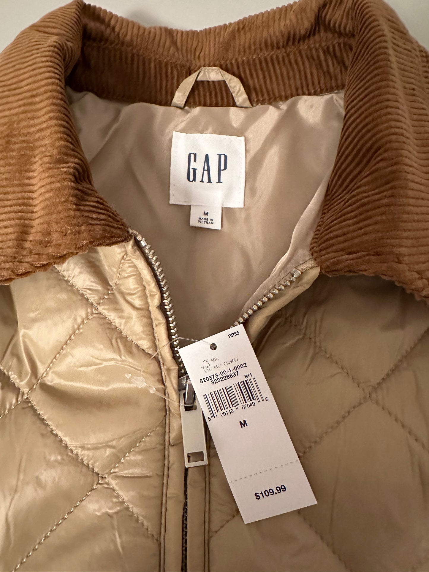 NWT Gap Relaxed Quilted Nylon Barn Jacket in Golden Khaki Brown | Size Medium