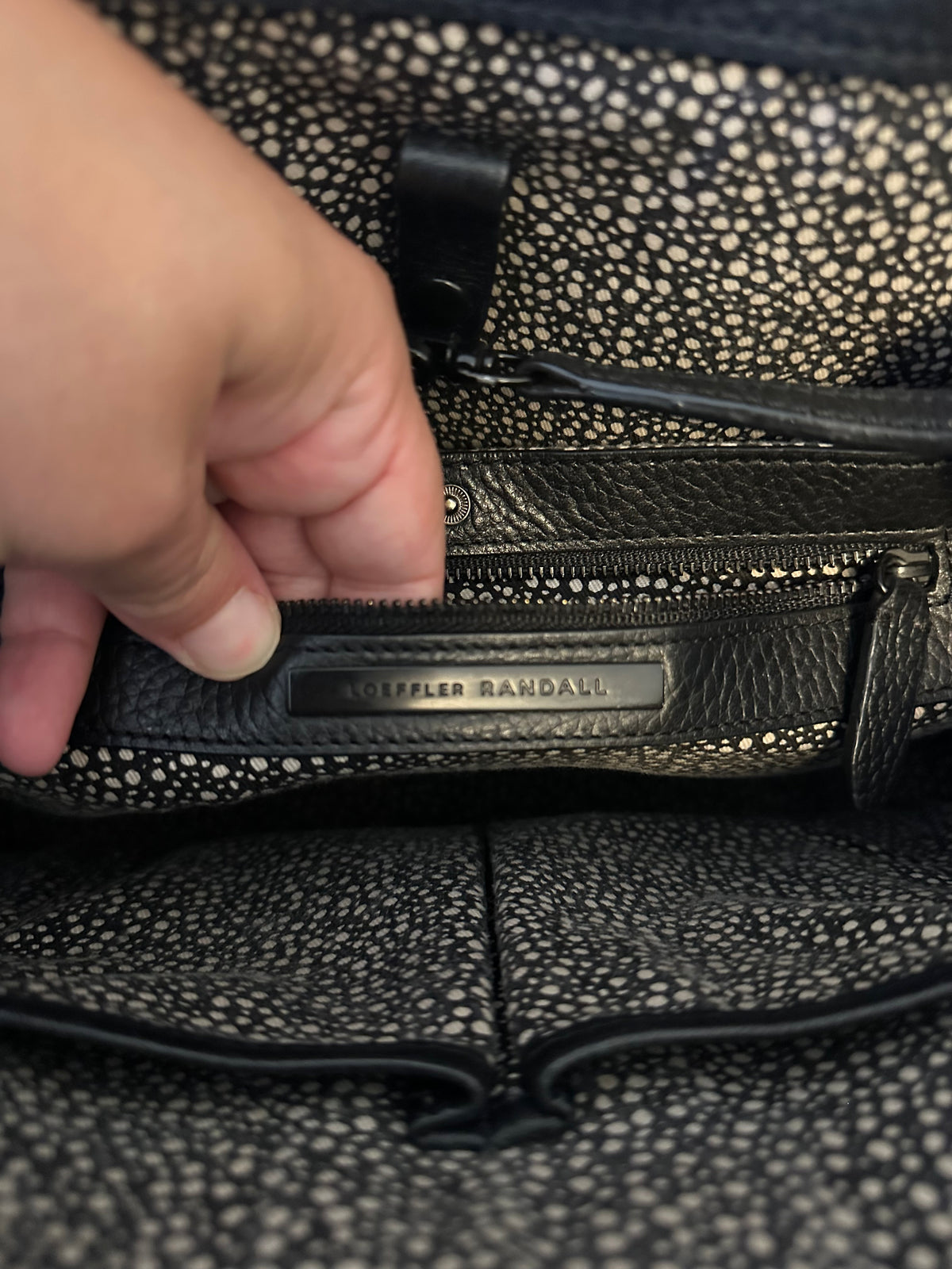 Loeffler Randall Black Pebbled Leather East West Studded Work Tote Bag