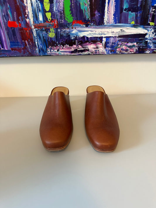 New Nisolo Brandy Leather Block Heel Mules | Size 9